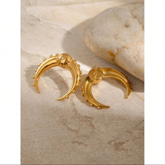 Bold Gold Crescent Hoop Earrings – Stainless Steel - Picture 5 of 14